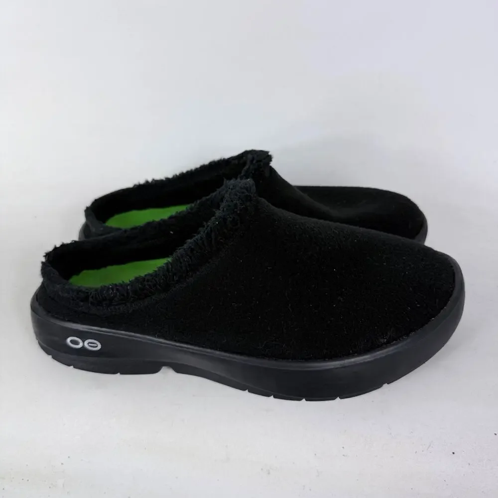 OOFOS OOcoozie Mule Men's 11 Black Vegan Sherpa Slip-On Casual Recovery Slippers